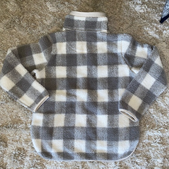 Abercrombie & Fitch Teddy Bear Sherpa Buffalo Grey Checkered 3/4 Zip Pockets M - Picture 3 of 9